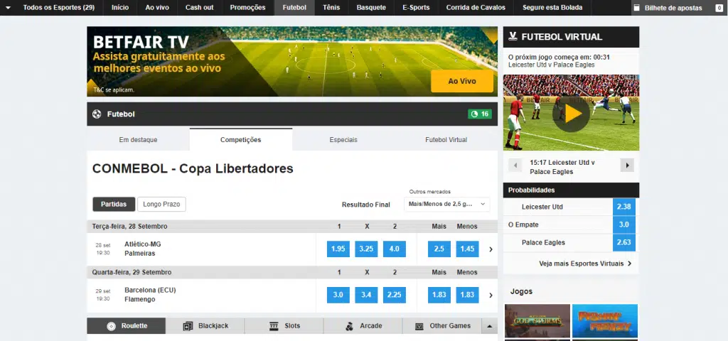 inscreva-se na betfair para apostar na copa Libertadores