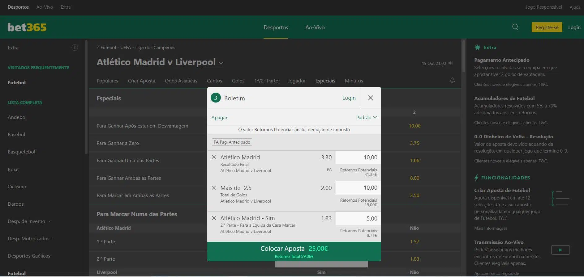 Apostas Champions League - bet365 boletim de apostas