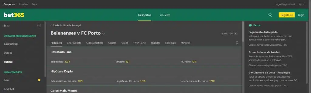 Betway ou bet365 - mercados de apostas futebol