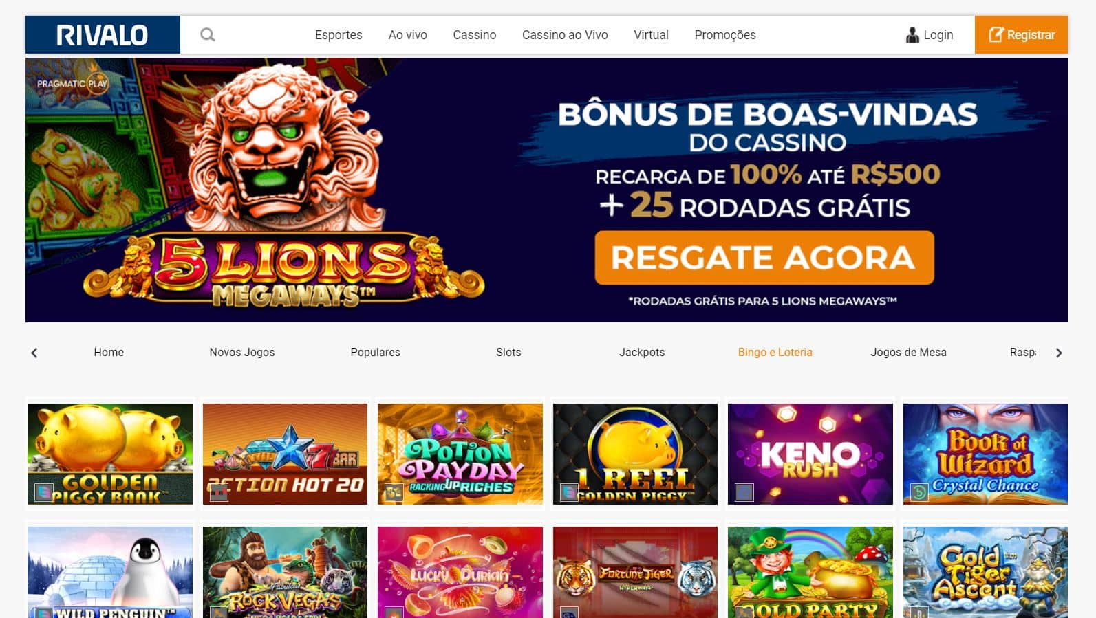 Rivalo Casino - homepage