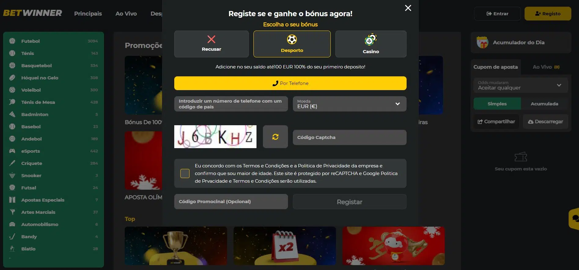 Betwinner Código promocional