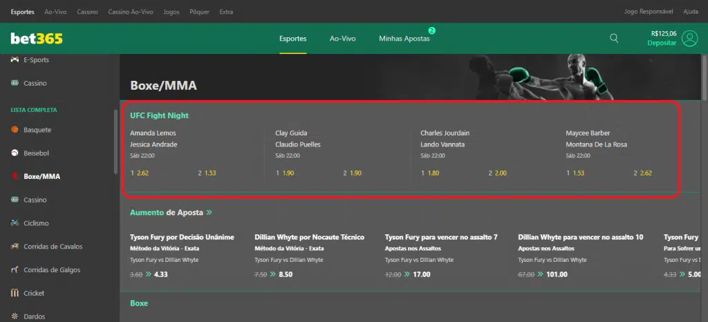 apostas UFC bet365